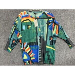Shana Green Abstract Art Print Drop Shoulder 3/4 Sleeve Top XL NEW